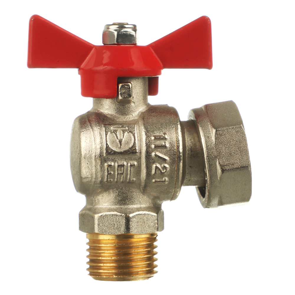 Кран шаровый VALTEC 1/2"х3/4" РВ-НР угловой с накидной гайкой, бабочка