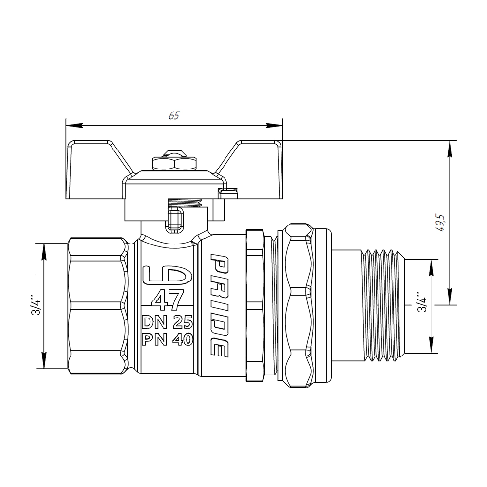 Кран шаровый LD 3/4" РВ-сгон бабочка