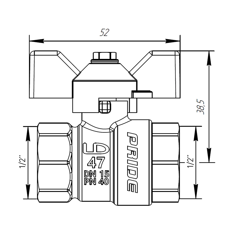 Кран шаровый LD 1/2" РВ-РВ бабочка