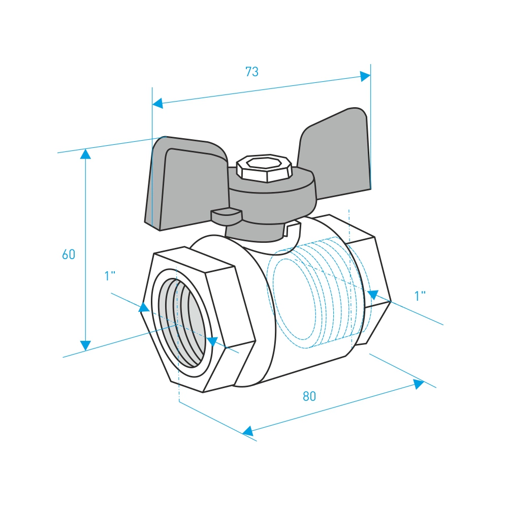 Кран шаровый NEW JERSEY Bugatti 1' РВ-РВ бабочка