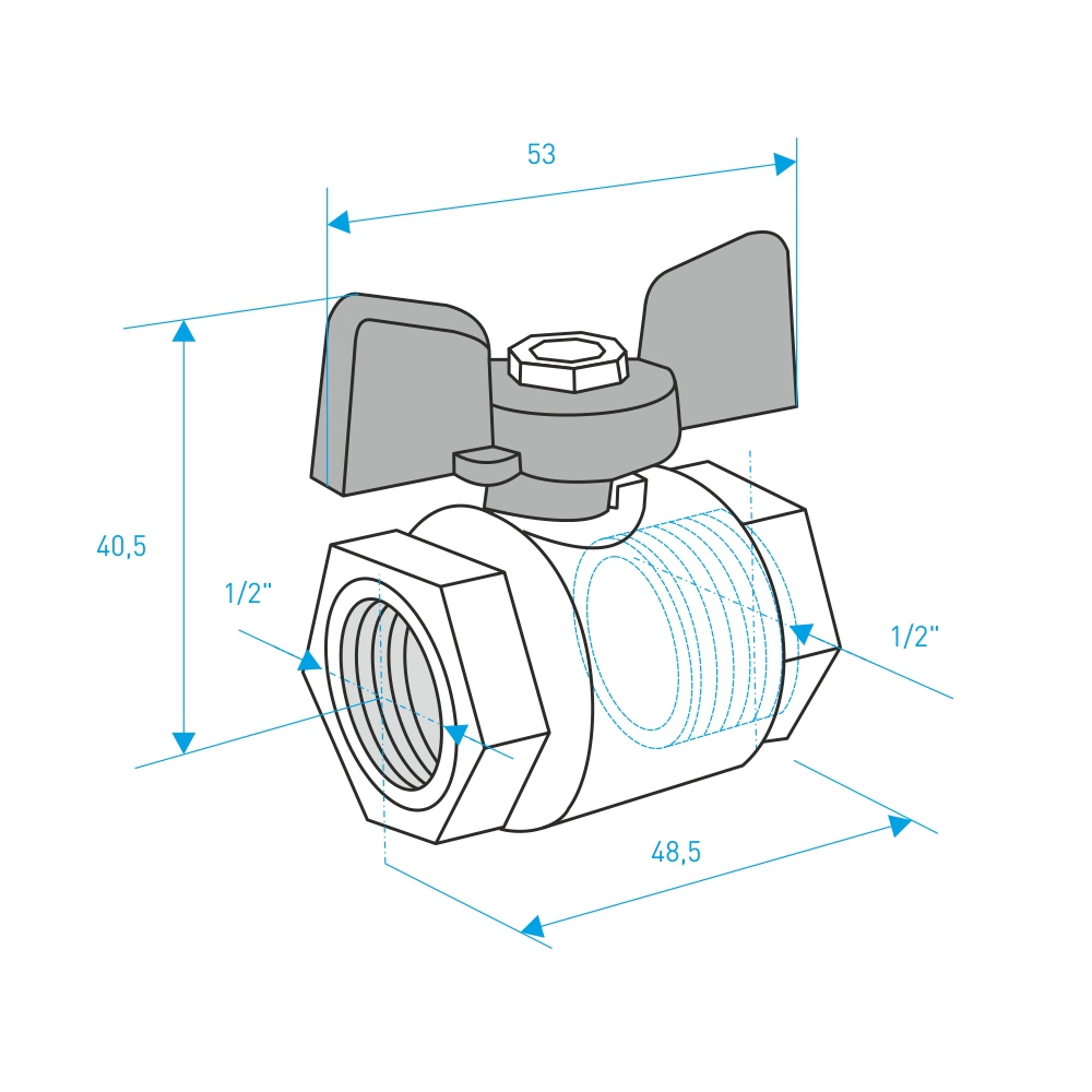 Кран шаровый NEW JERSEY Bugatti 1/2' РВ-РВ бабочка