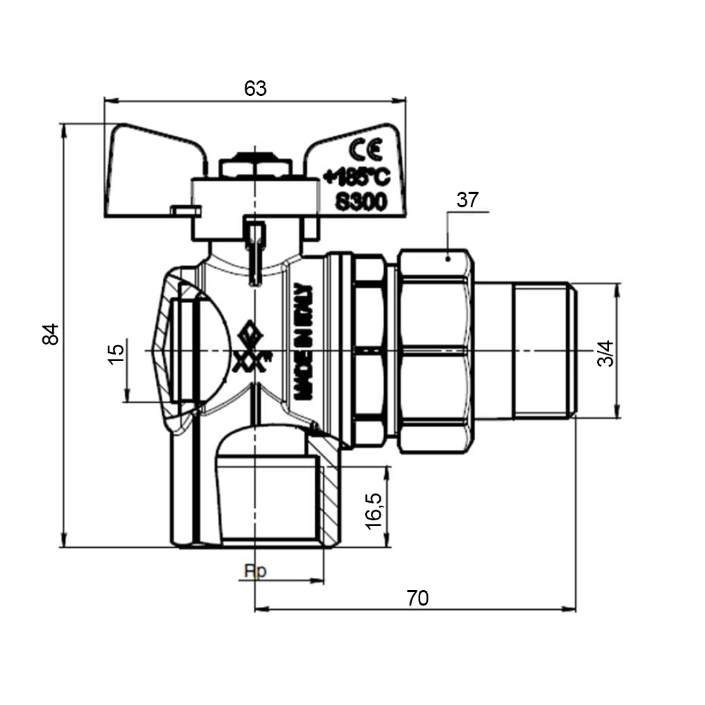 Кран шаровый угловой OREGON Bugatti РВх3/4' со сгоном