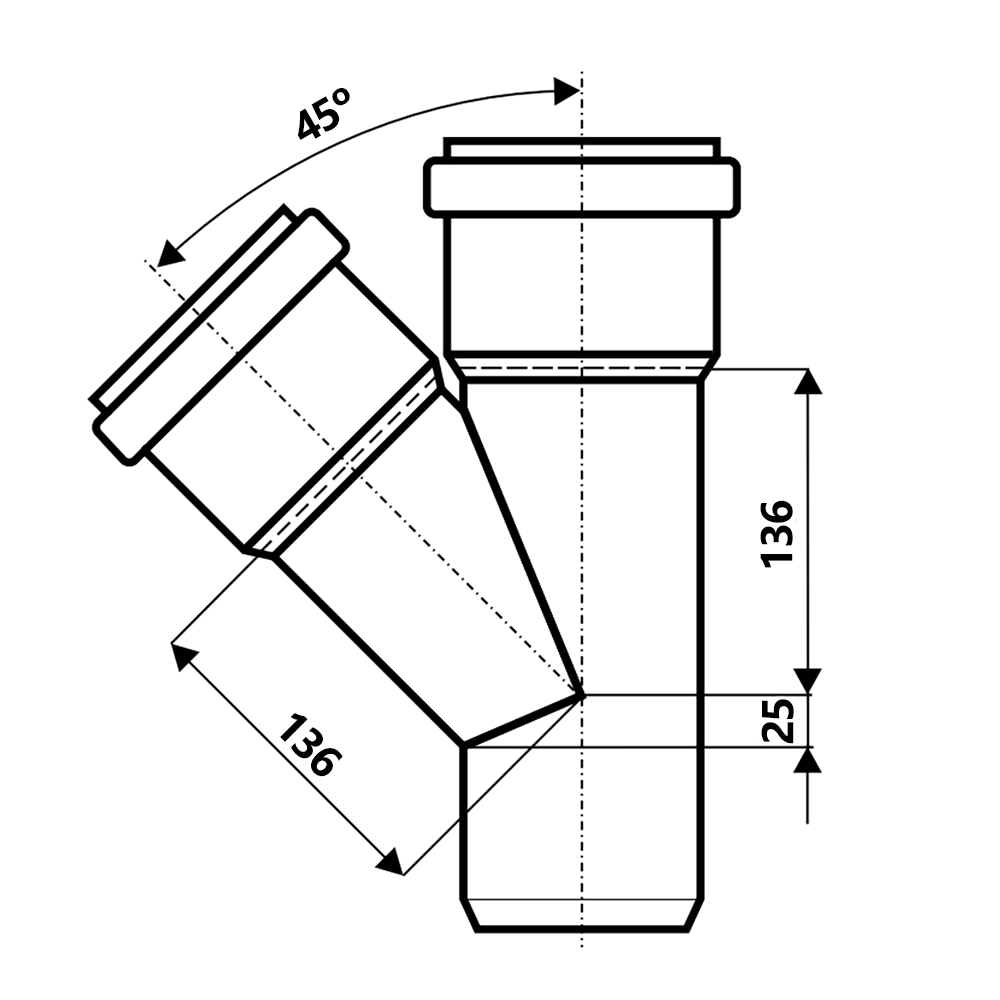Тройник канализационный бесшумный d110х110 мм 45° Skolan Ostendorf
