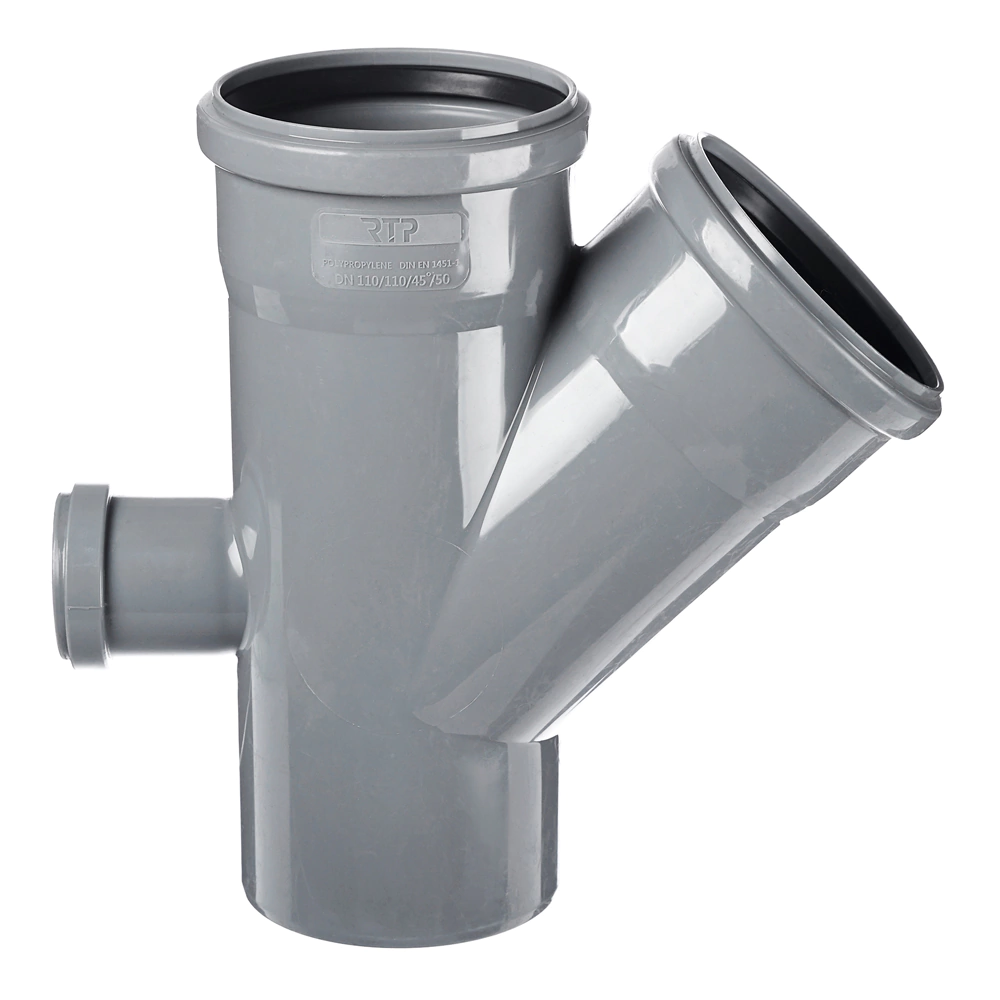 Крестовина канализационная РТП двухплоскостная d110/110 мм угол 45°/d50+50 угол 90° правая+тыл