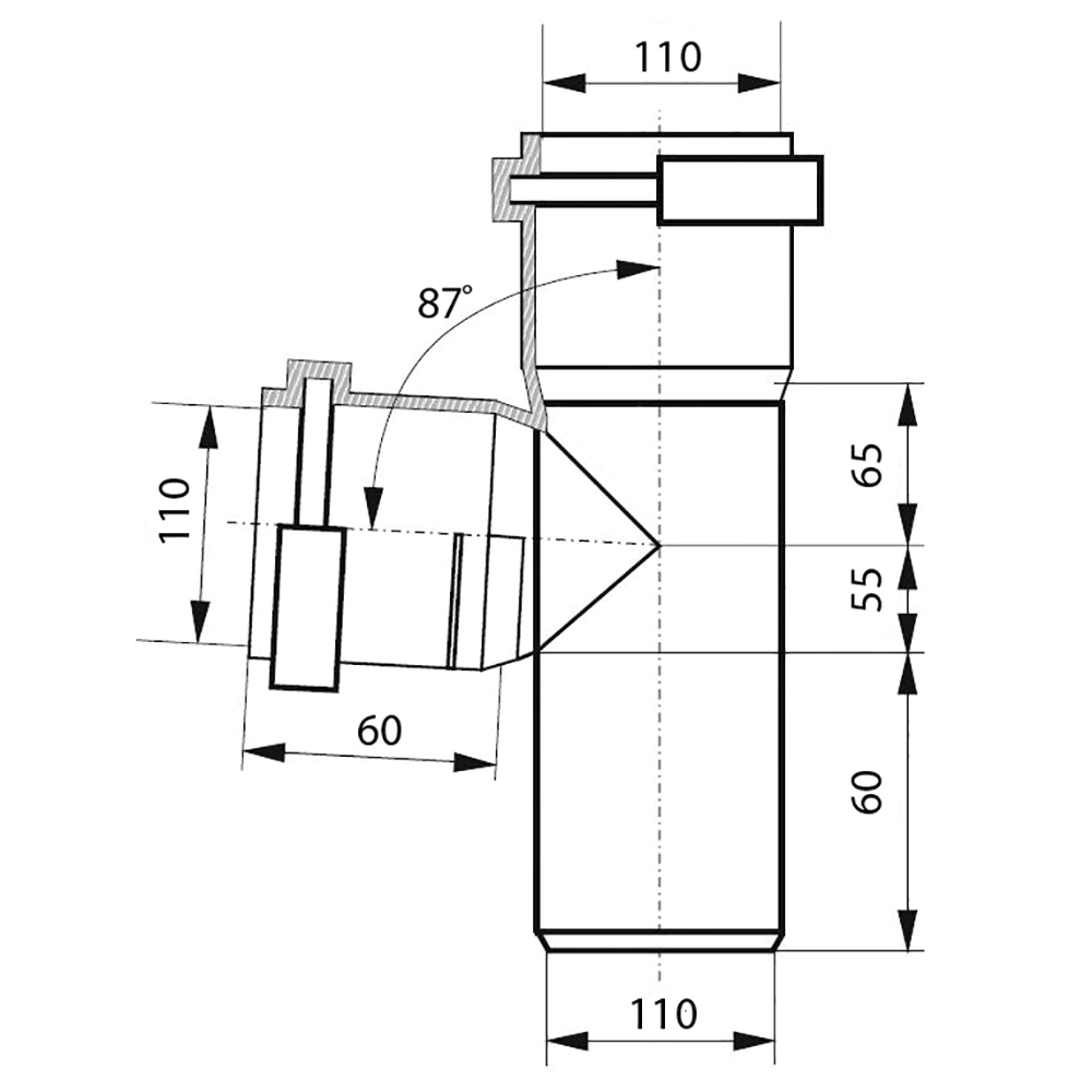Тройник канализационный Cosmoplast d110 мм угол 90°