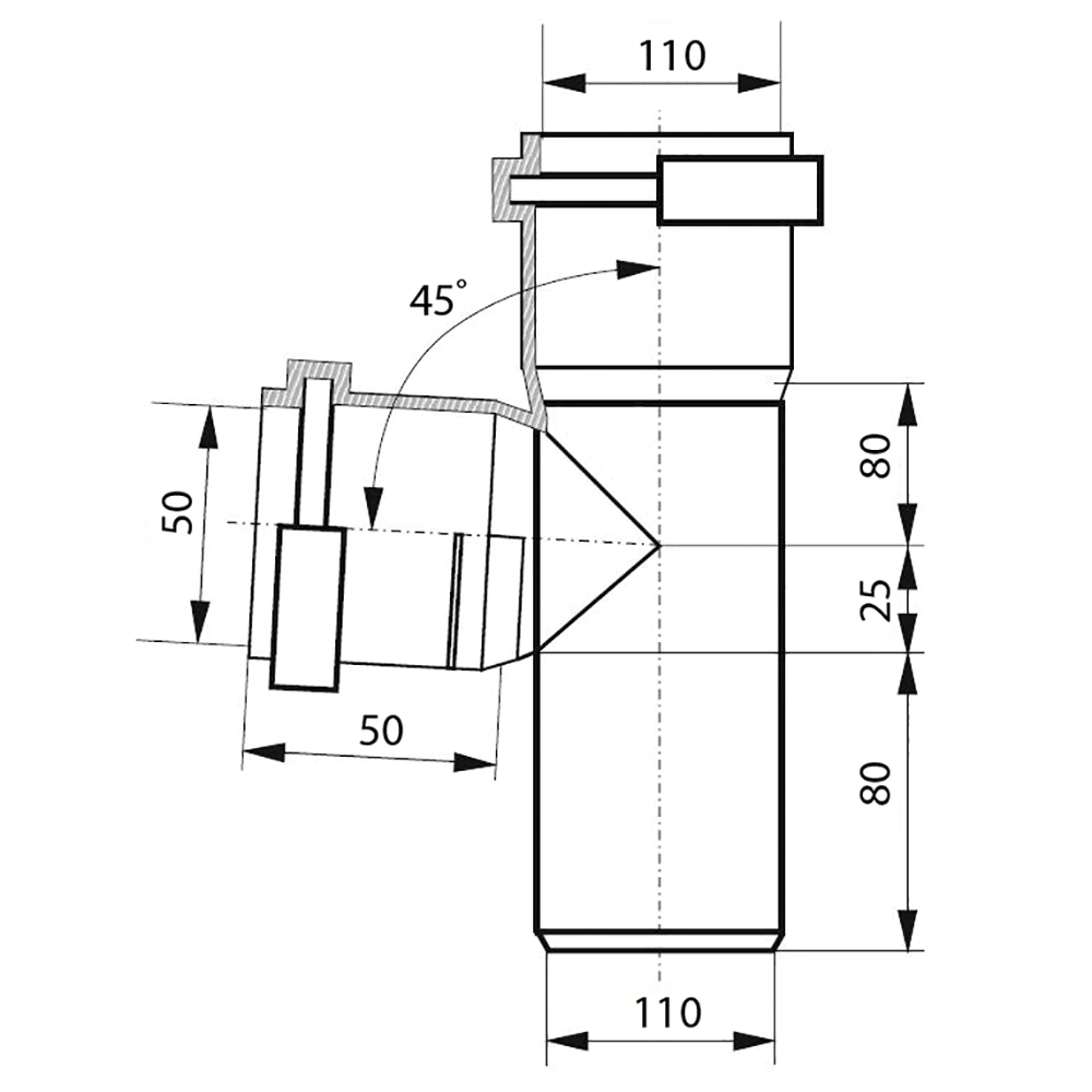 Тройник канализационный Cosmoplast d110/50 мм угол 45°