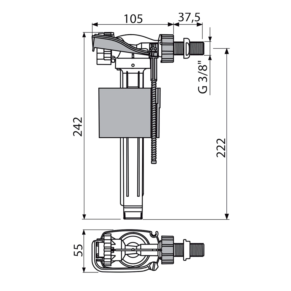 Клапан заливной ALCAPLAST A160-3/8" для бачка