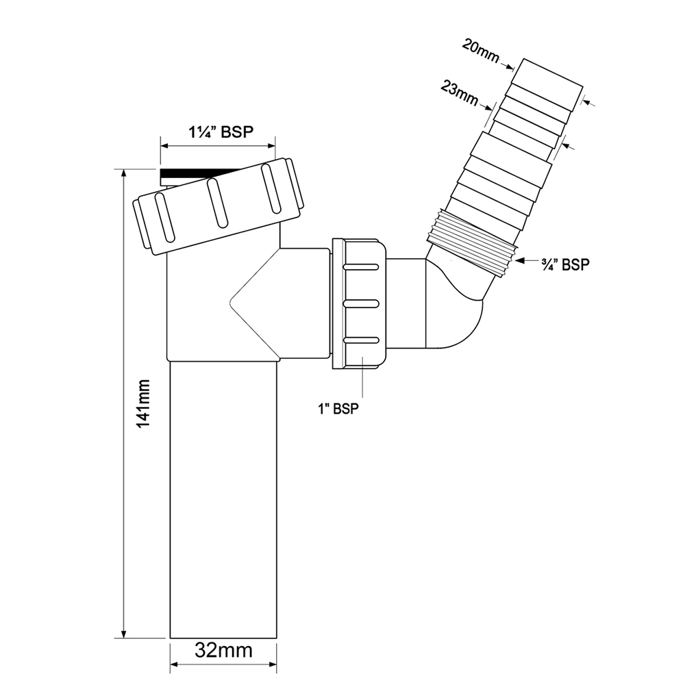 Отвод для стиральной машины 1 1/4х32 мм высота 146 мм McAlpine