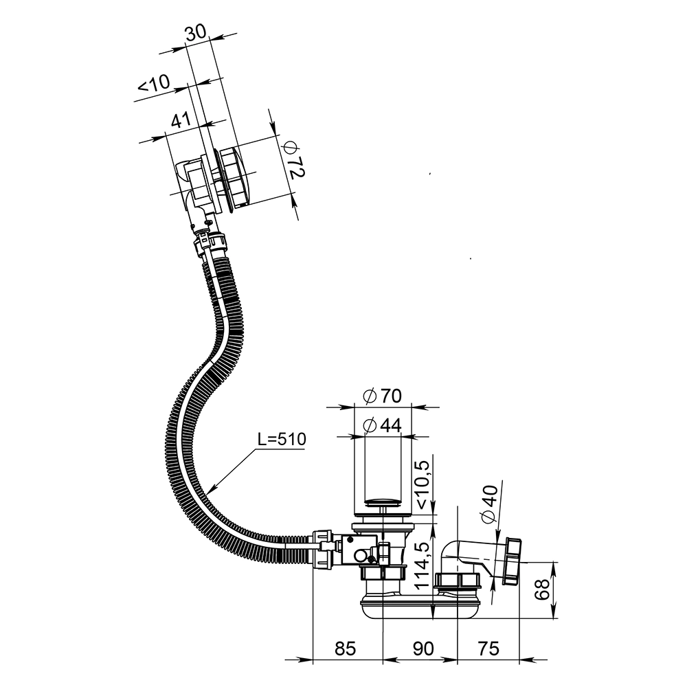 Сифон для ванны 1Marka Luxe 600 низкий полуавтомат черный матовый