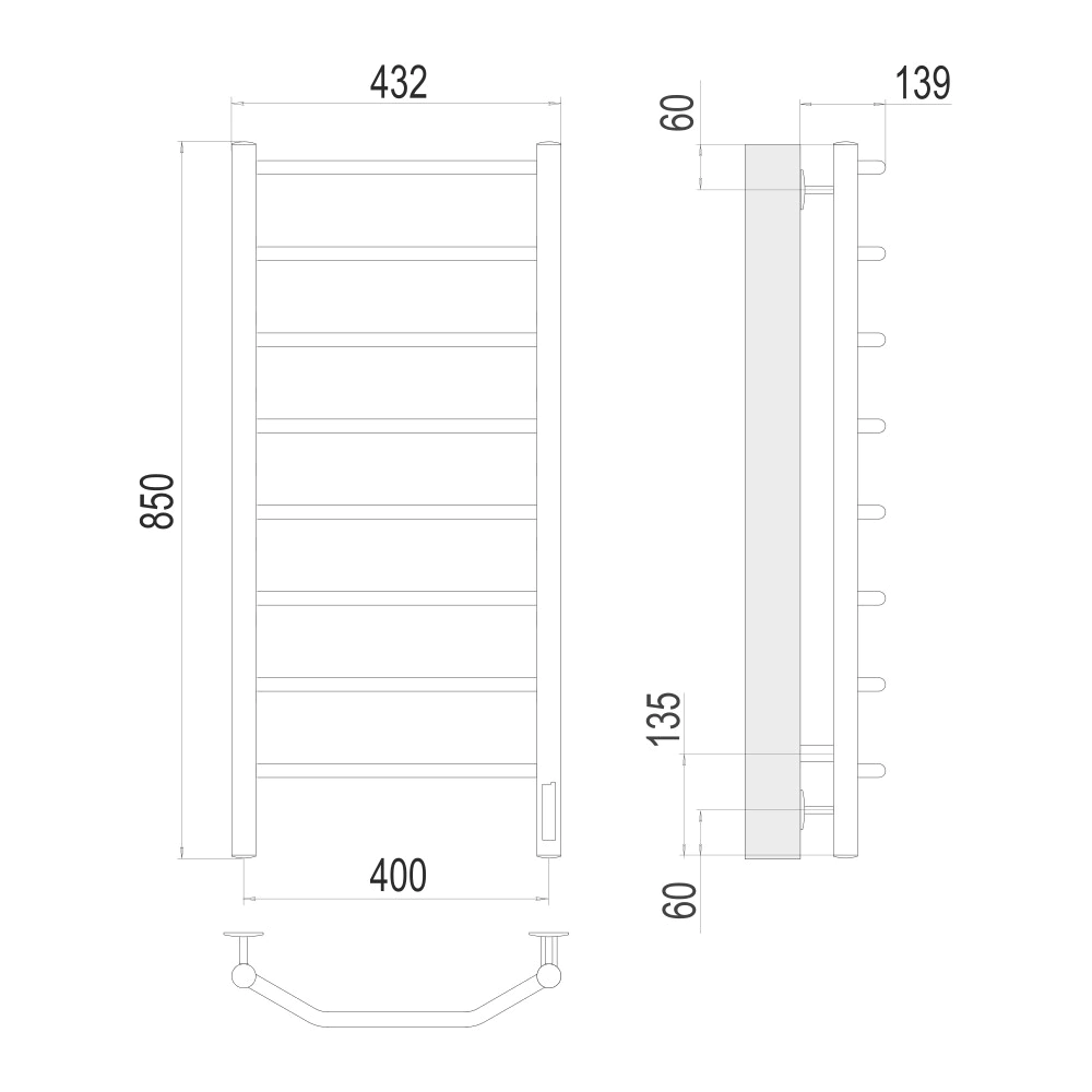 Полотенцесушитель электрический TERMINUS Виктория П8 400х850 мм хром