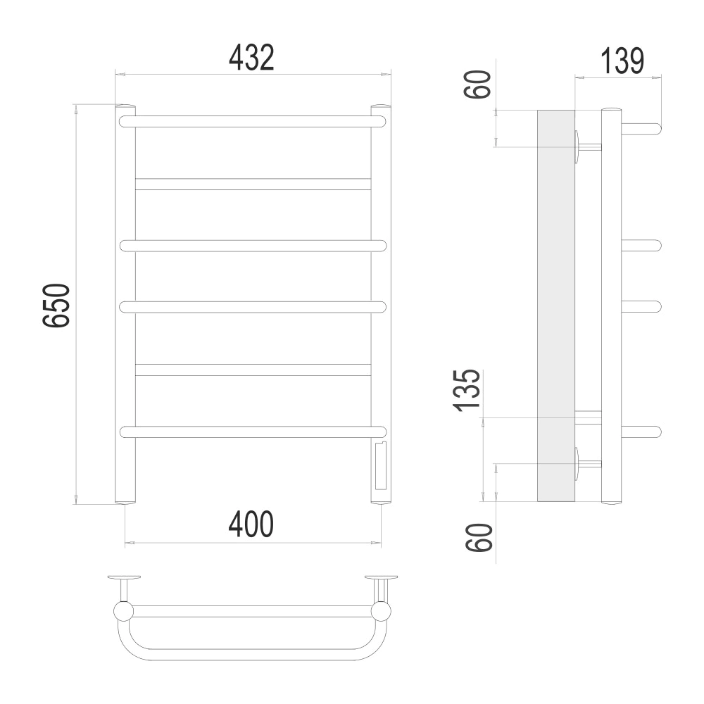 Полотенцесушитель электрический TERMINUS Евромикс П6 400х650 мм хром