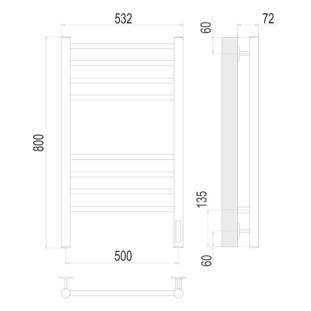 Полотенцесушитель электрический TERMINUS Аврора П8 500х800 мм черный матовый