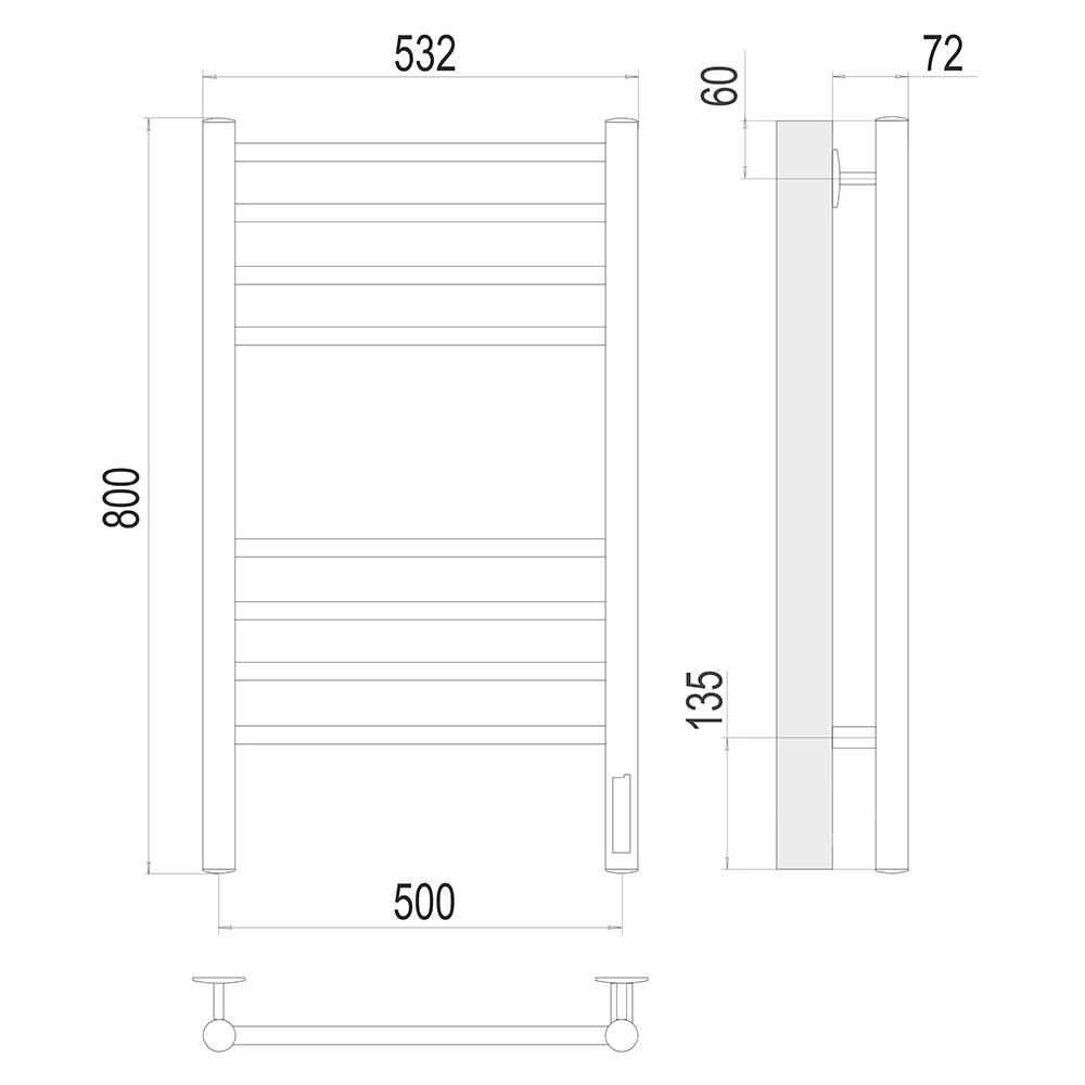 Полотенцесушитель электрический TERMINUS Аврора П8 500х800 мм графит