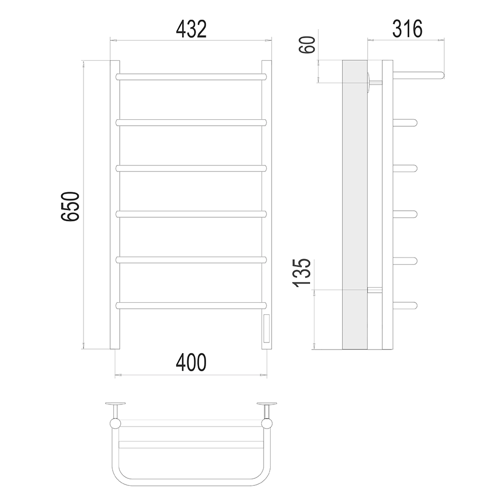 Полотенцесушитель электрический TERMINUS Полка П6 400х650 мм хром