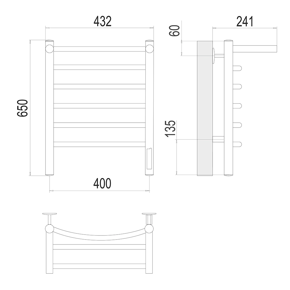 Полотенцесушитель электрический TERMINUS Классик П6 400х650 мм с полкой хром