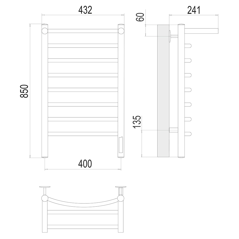 Полотенцесушитель электрический TERMINUS Классик П8 400х850 мм хром