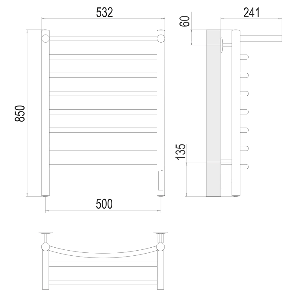 Полотенцесушитель электрический TERMINUS Классик П8 500х850 хром