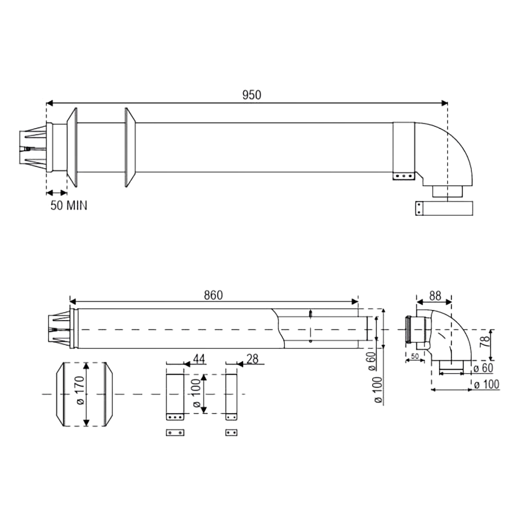 Котел газовый двухконтурный ARISTON EGIS XC 24 FF NG + Комплект коаксиальный d60/100-1000 мм горизонтальный монтаж