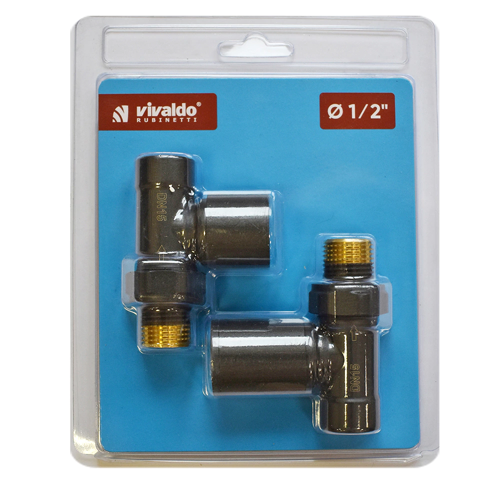Комплект вентилей для подключения радиатора 1/2" прямой антрацит VIVALDO