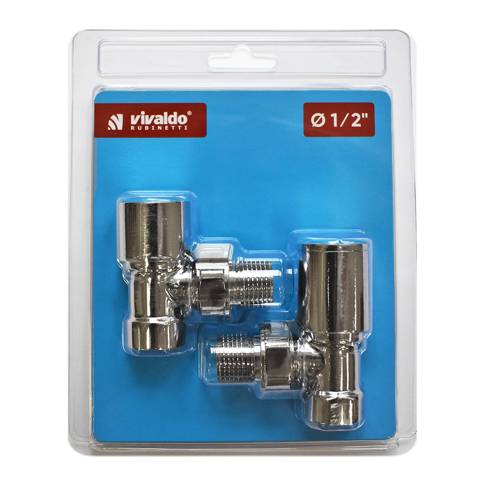 Комплект вентилей для подключения радиатора 1/2" угловой хром VIVALDO