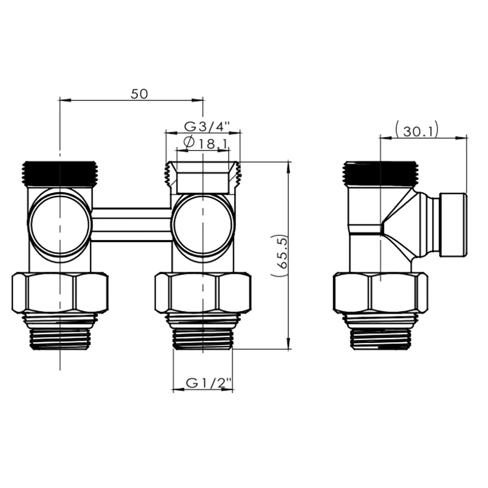 Узел H-образный для подключения радиатора прямой 1/2х3/4" хром VIVALDO