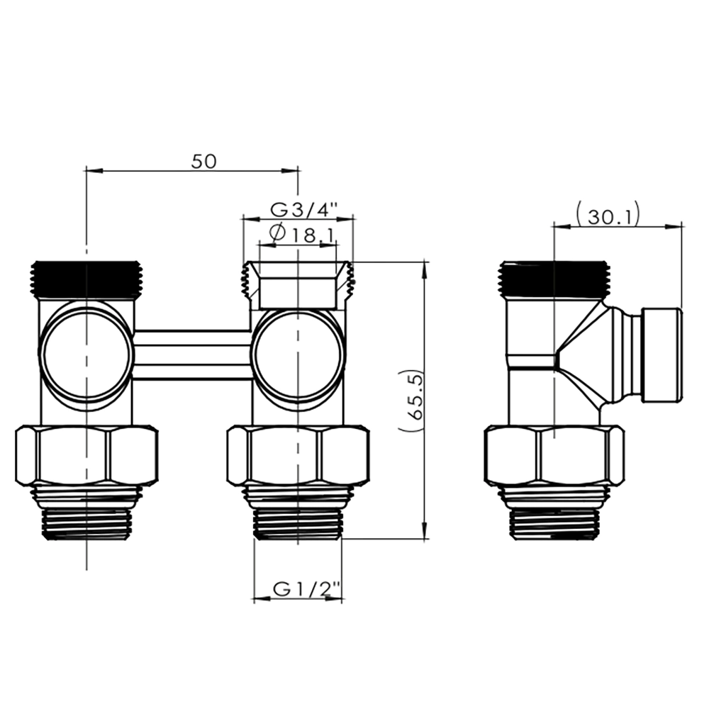 Узел H-образный для подключения радиатора прямой 1/2х3/4" антрацит VIVALDO