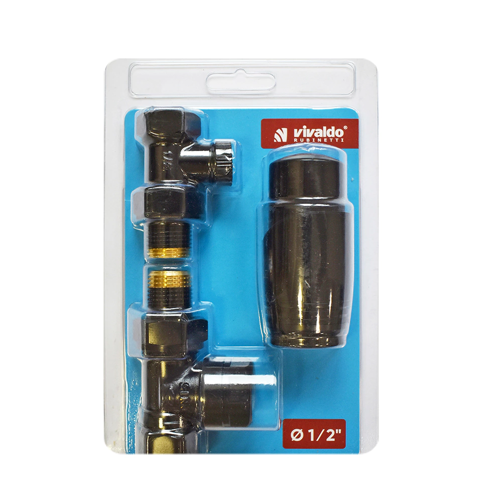 Комплект вентилей для подключения радиатора 1/2" термостатический прямой антрацит VIVALDO