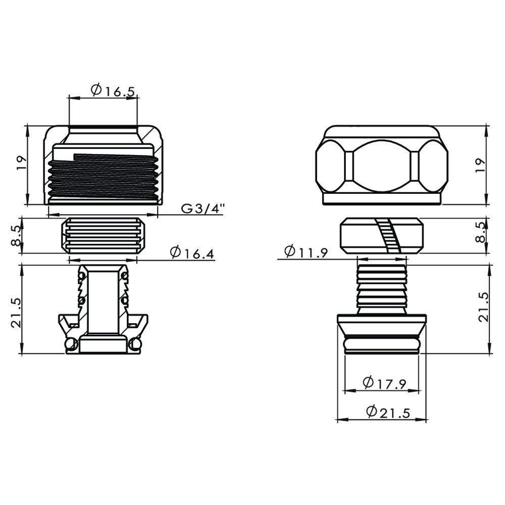 Соединители евроконус 3/4" 16 мм 2 шт хром VIVALDO