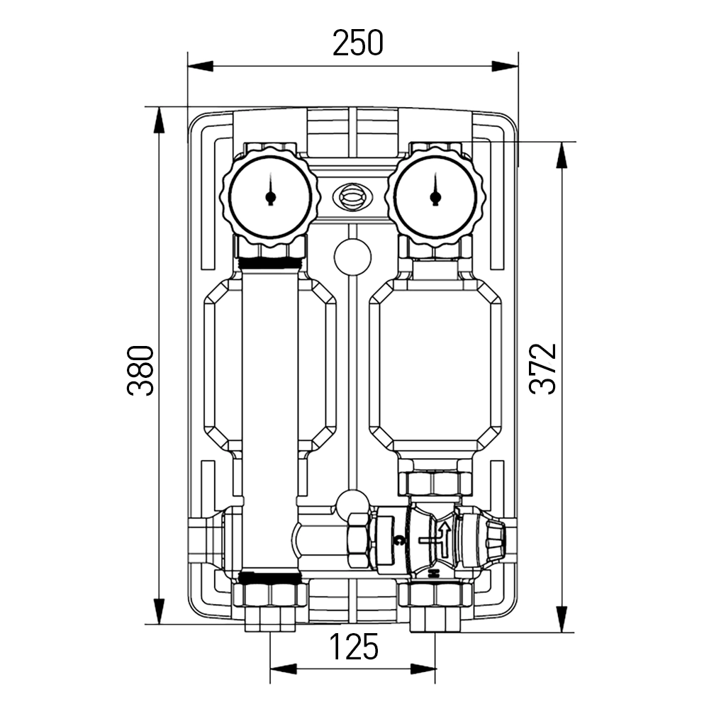 Насосно-смесительная группа DN25 с термосмесителем без насоса (180 мм) в теплоизоляции Uni-Fitt