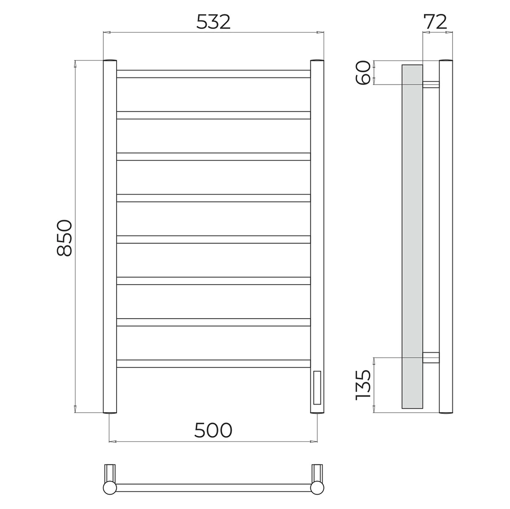 Полотенцесушитель электрический 500х850 мм хром TERMINUS Аврора П8