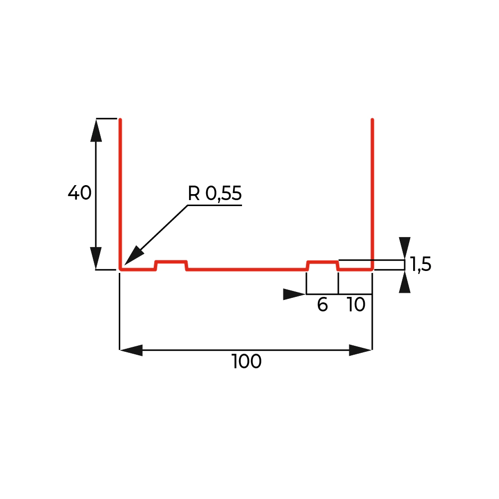 Профиль направляющий 100х40х3000 мм 0,4 мм