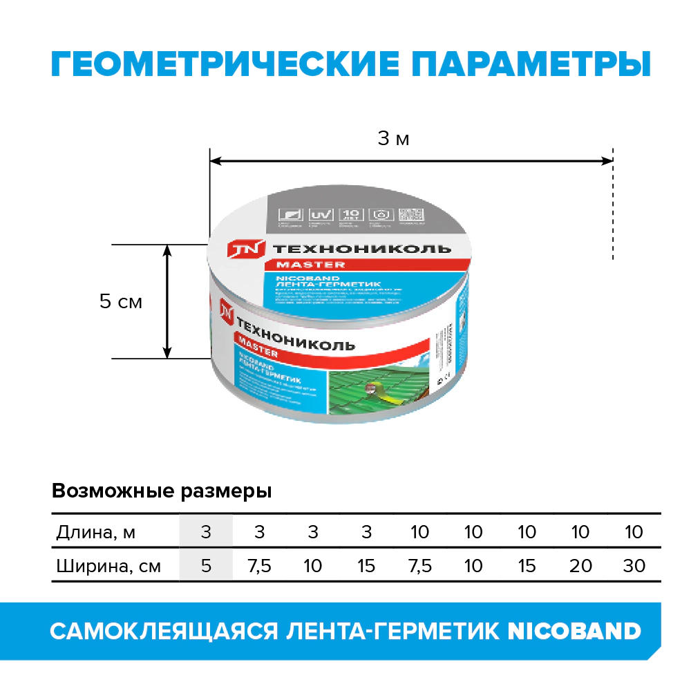 Герметизирующая лента ТЕХНОНИКОЛЬ NICOBAND 50 мм серебристая 3 м