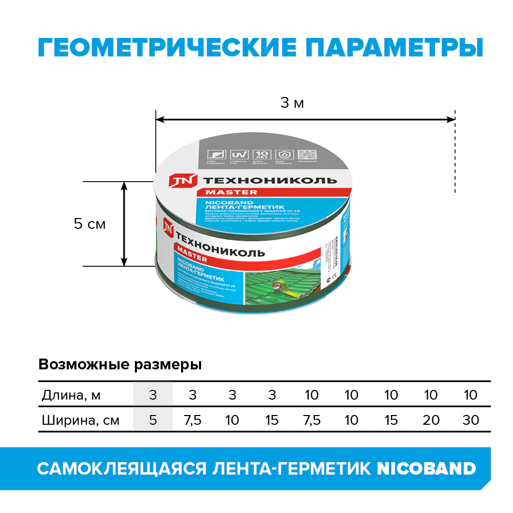 Герметизирующая лента ТЕХНОНИКОЛЬ NICOBAND 50 мм зеленая 3 м