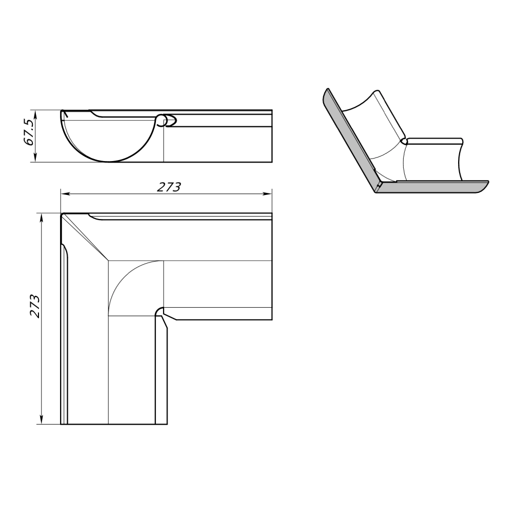 Угол желоба внешний 90° VEGALux 125 мм оцинковка 275 г/м2 черный RAL 9005
