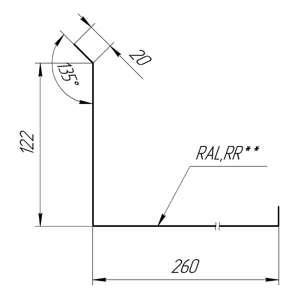 Планка примыкания нижняя 122x260x2000 мм Grand Line 0,45 мм вишня RAL 3005