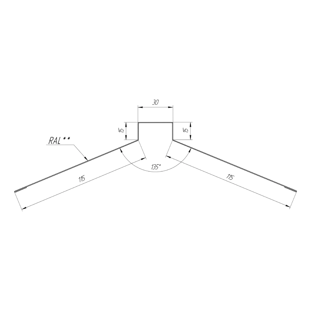 Планка коньковая 115x30x115x2000 мм Grand Line 0,4 мм зеленый RAL 6005