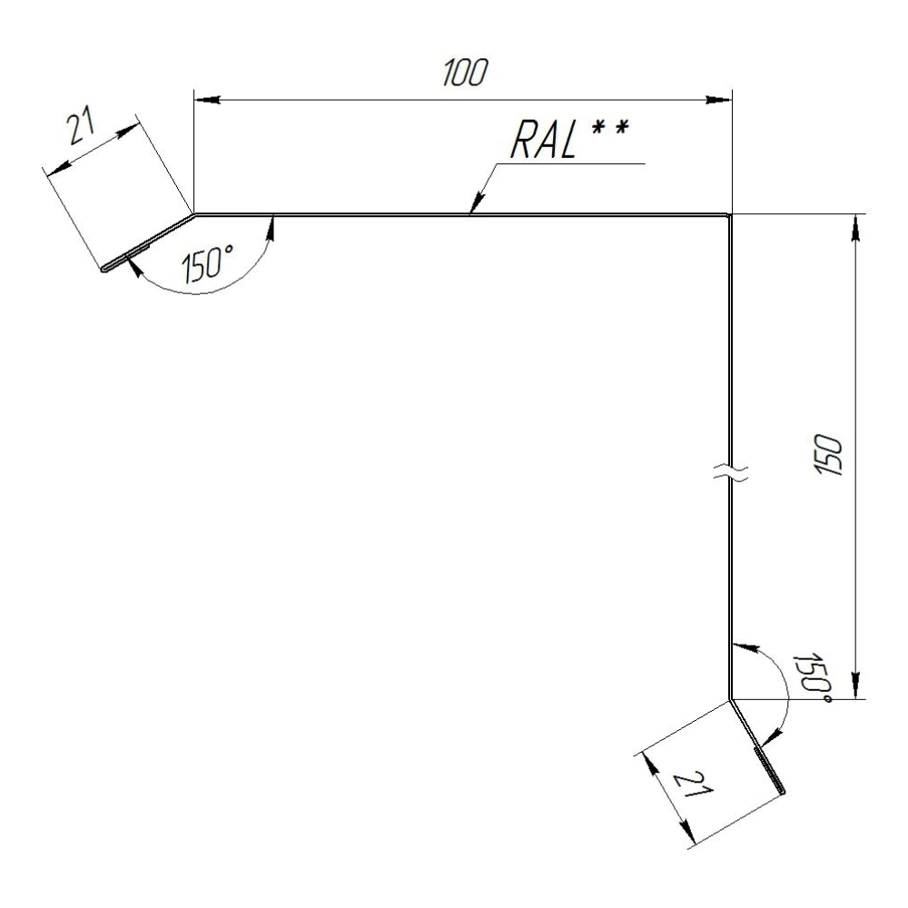 Планка торцевая 100x150x2000 мм Grand Line 0,45 мм черная RAL 9005