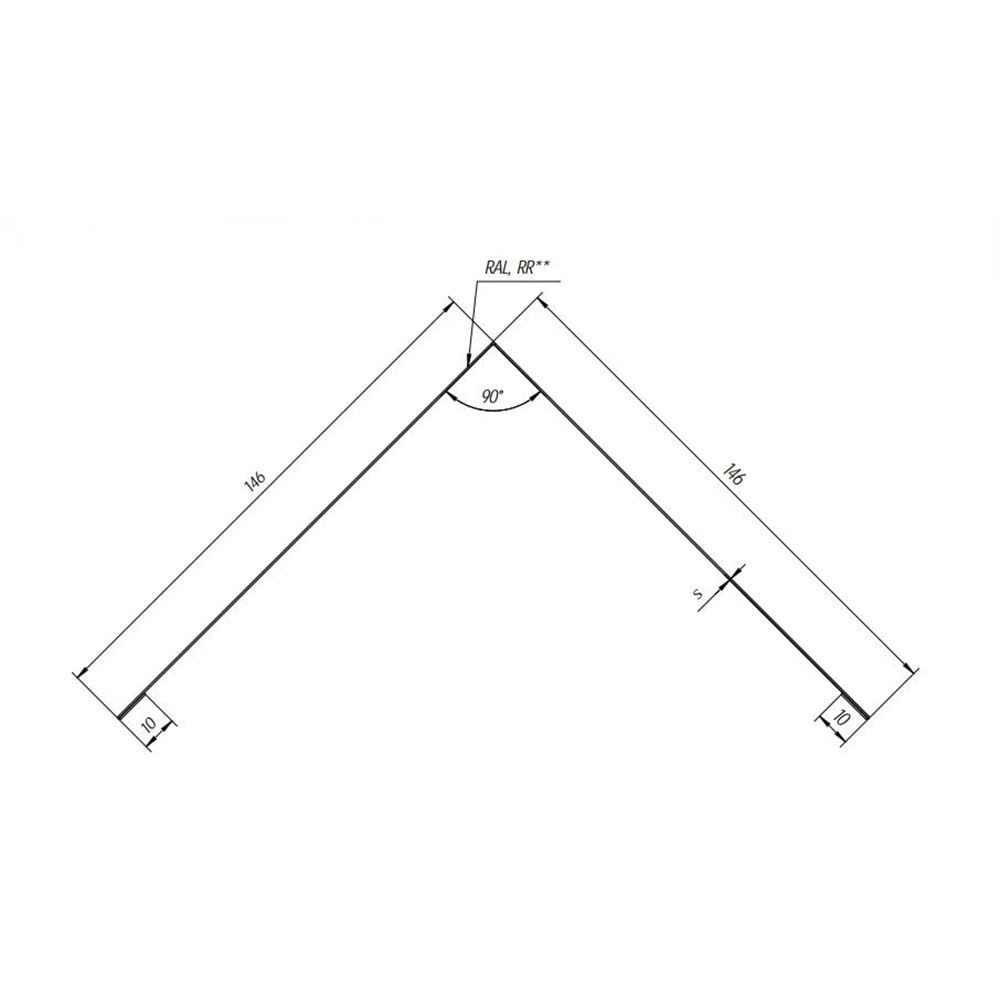 Планка коньковая 146x146x2000 мм Grand Line 0,45 мм черная RAL 9005