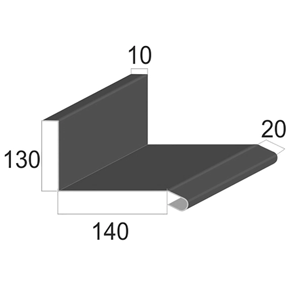 Планка примыкания верхняя 130х140x2000 мм 0,45 мм графит RAL 7024