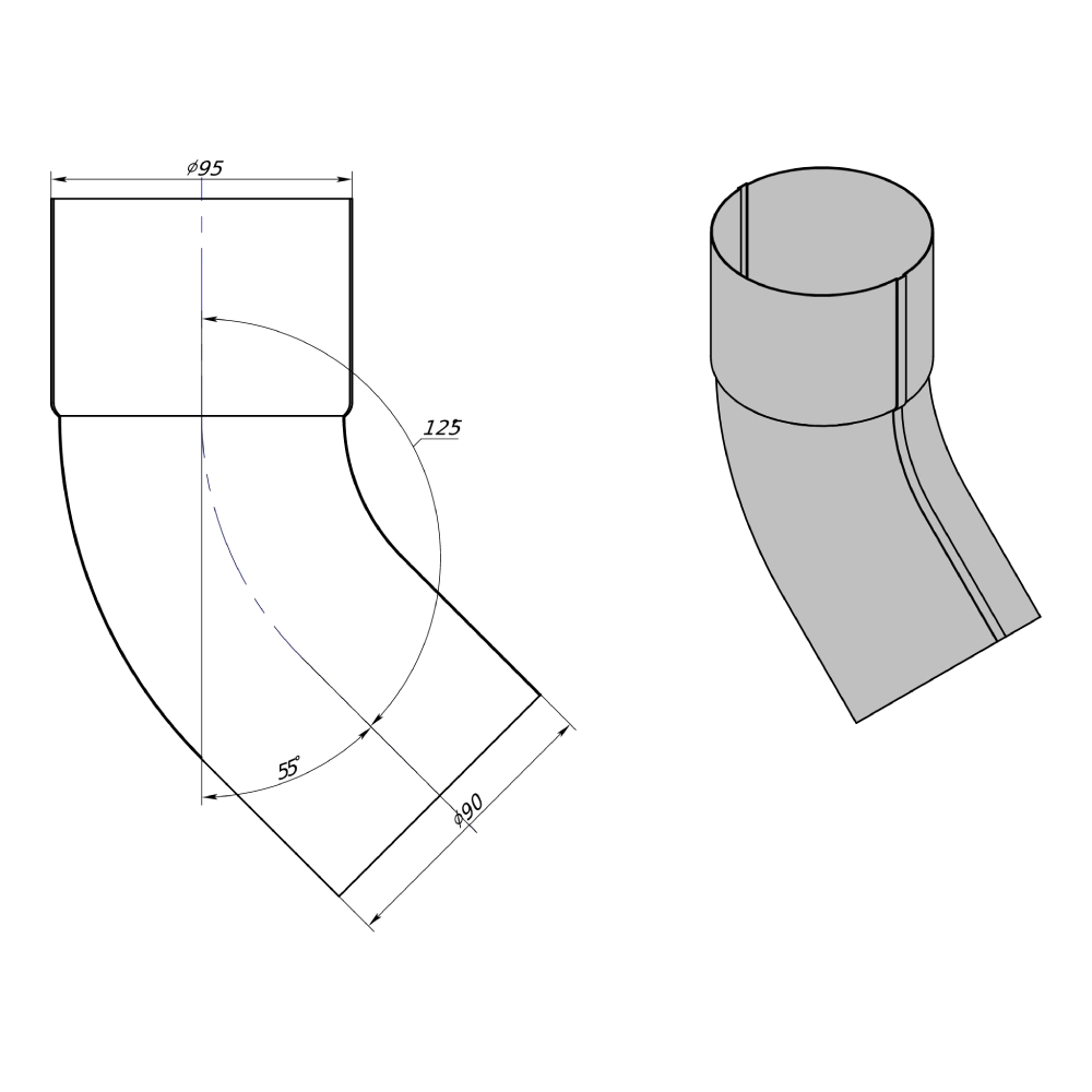 Колено для трубы Vegastok 90 мм 55° оцинкованное
