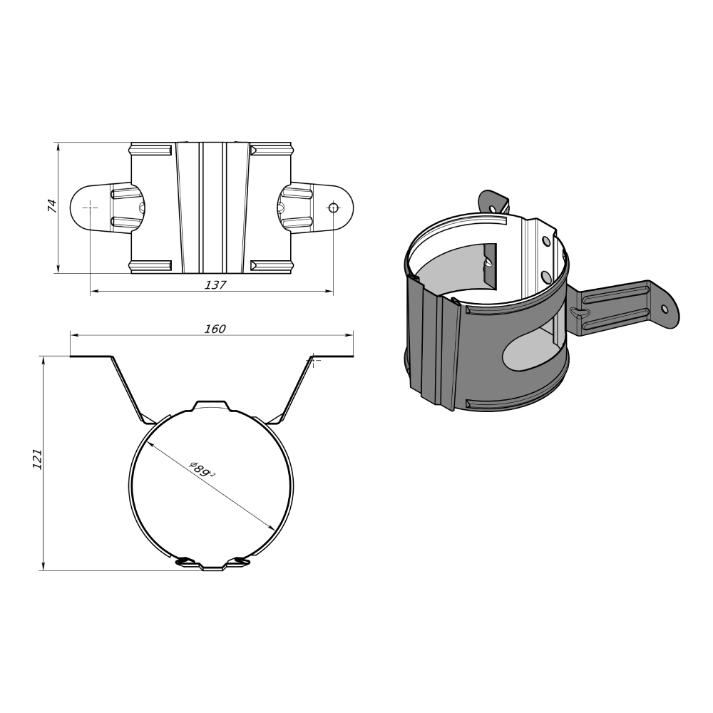 Крепление для трубы 90 мм к деревянному основанию Vegastok коричневое RAL 8017