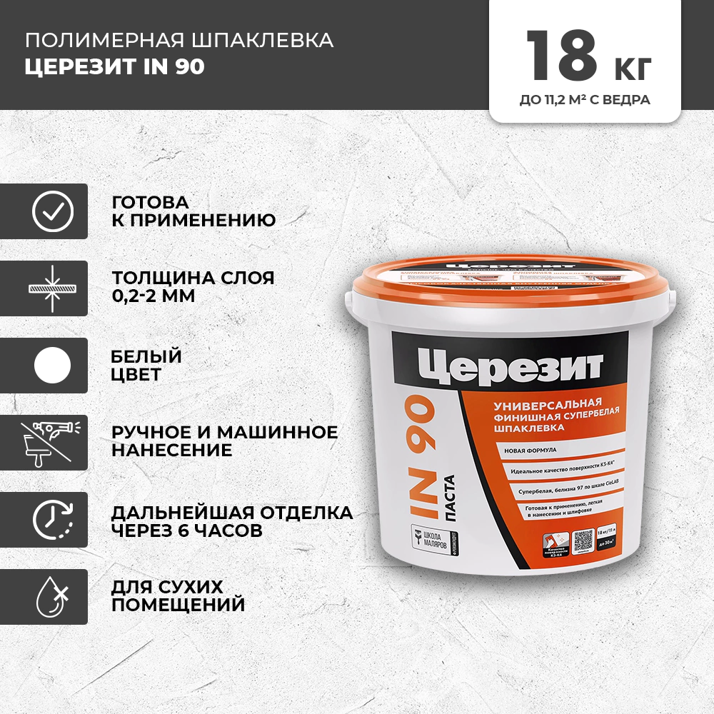 Готовая шпаклевка 18 кг Церезит IN 90