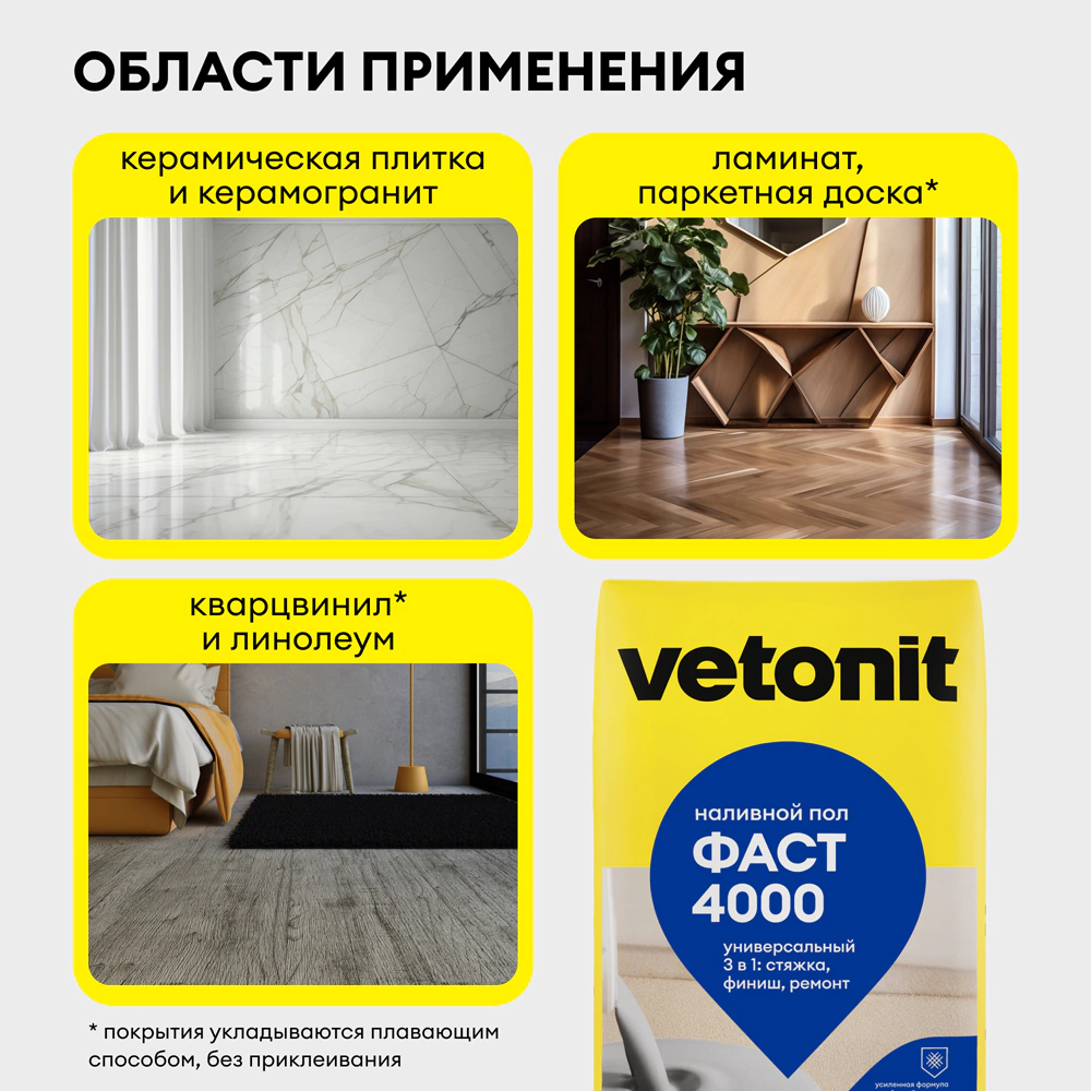 Наливной пол Vetonit Фаст 4000 3-80 мм 20 кг