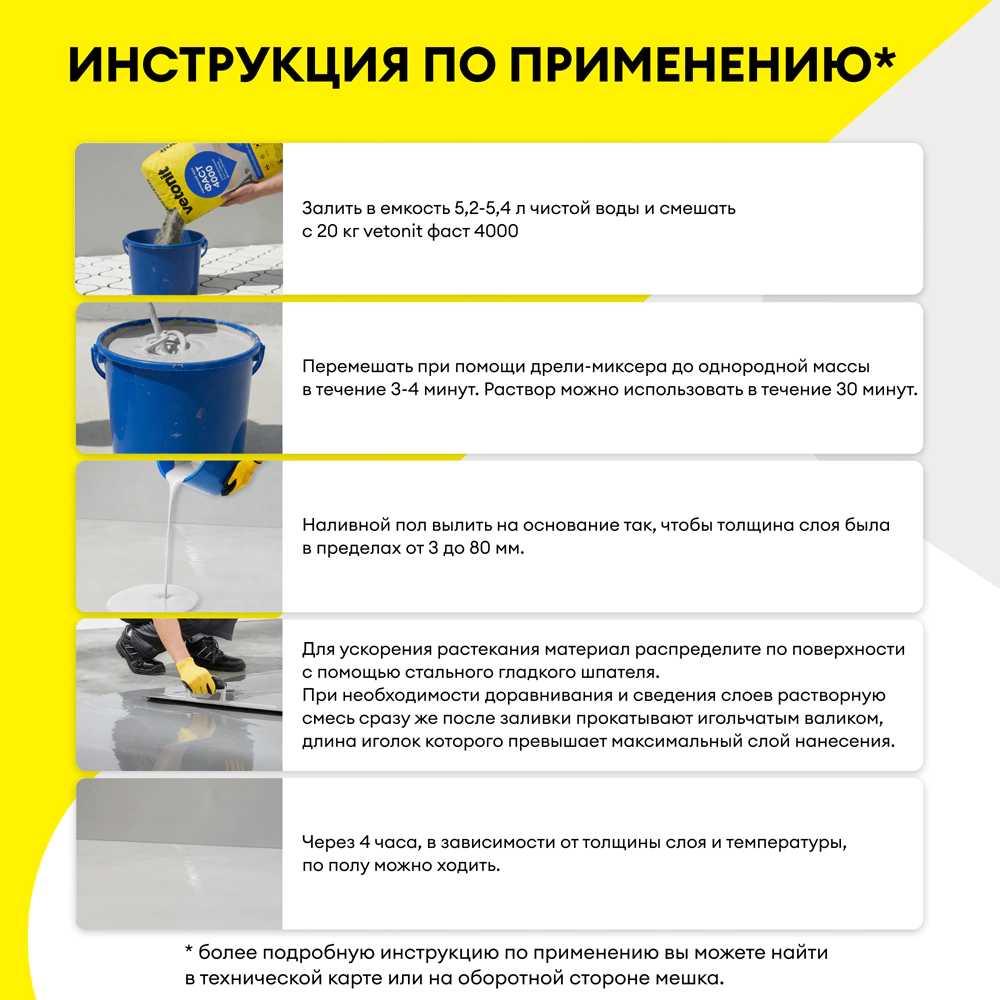 Наливной пол Vetonit Фаст 4000 3-80 мм 20 кг