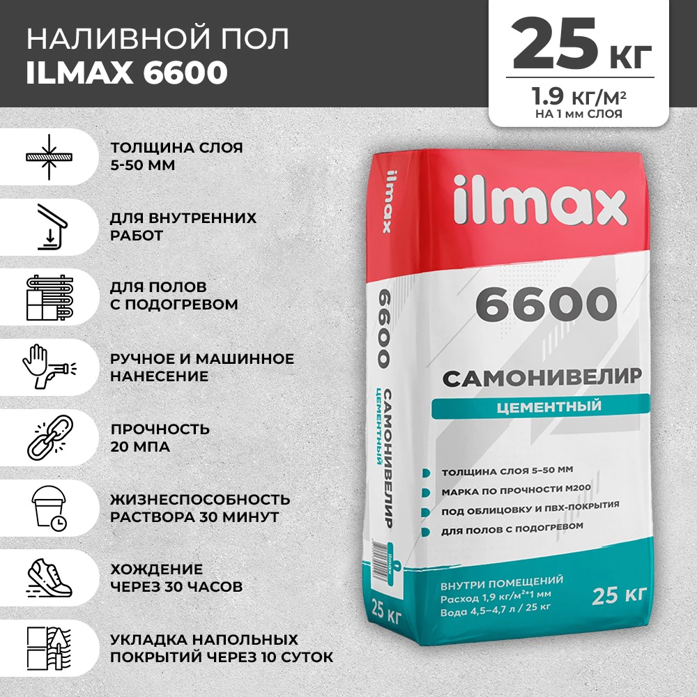Наливной пол Ilmax 6600 5-50 мм 25 кг