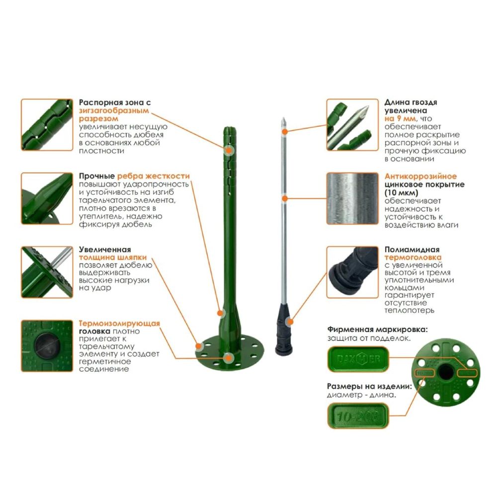 Дюбель с термоголовкой IZL-T Daxmer 10x120 мм 50 шт