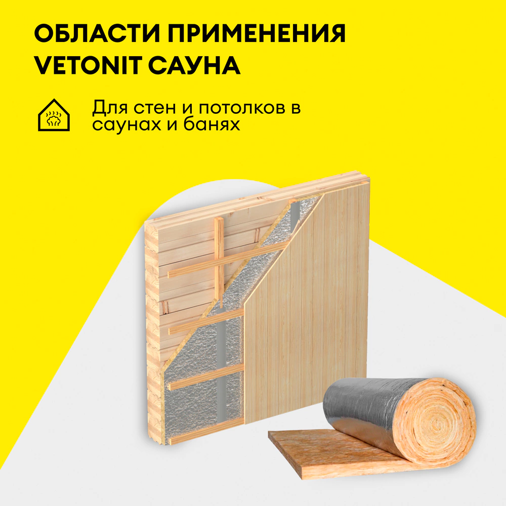 Утеплитель на стекловолокне 50 мм 12500х1200 мм 15 м2 фольгированный Vetonit Сауна