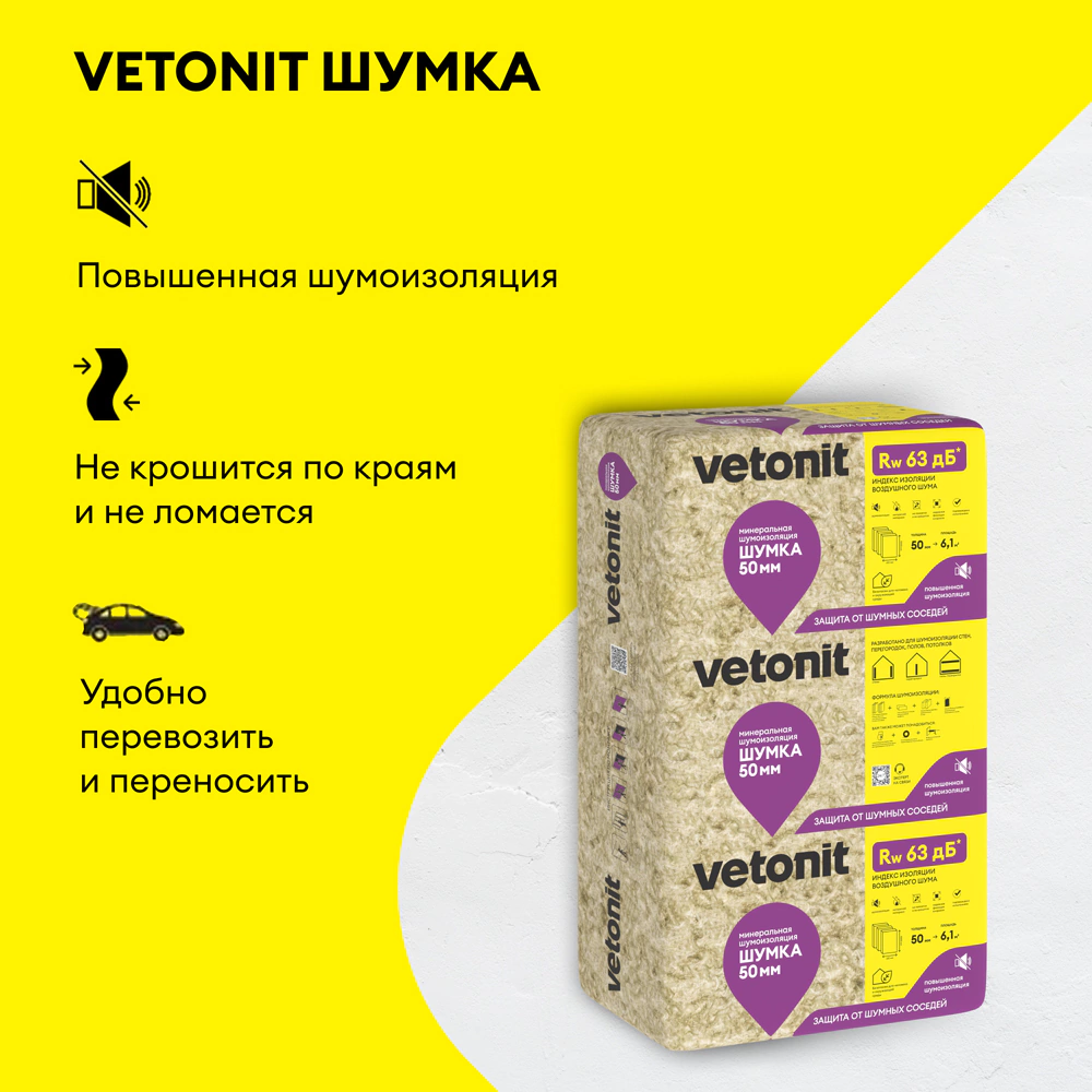 Звукоизоляция минераловатная Vetonit Шумка 1000х610х50 мм 6 м2
