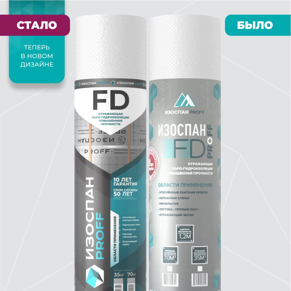 Пленка паро-гидроизоляционная отражающая Изоспан FD Proff усиленная 120 г/м2 70 м2