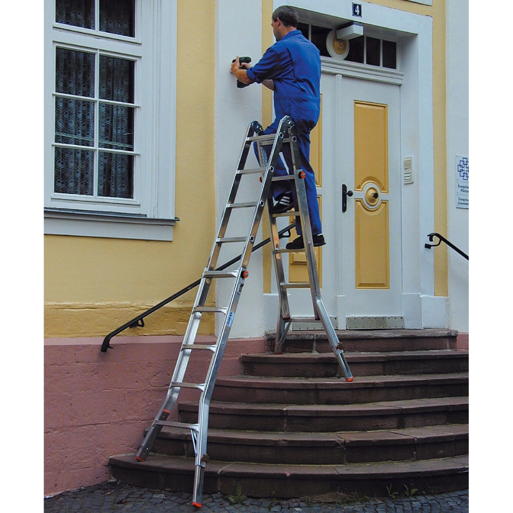 Лестница шарнирная телескопическая на выдвижных опорах 4x5 ступеней Krause Televario